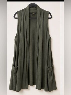 Cupio Olive Green Sleeveless Long Vest XL